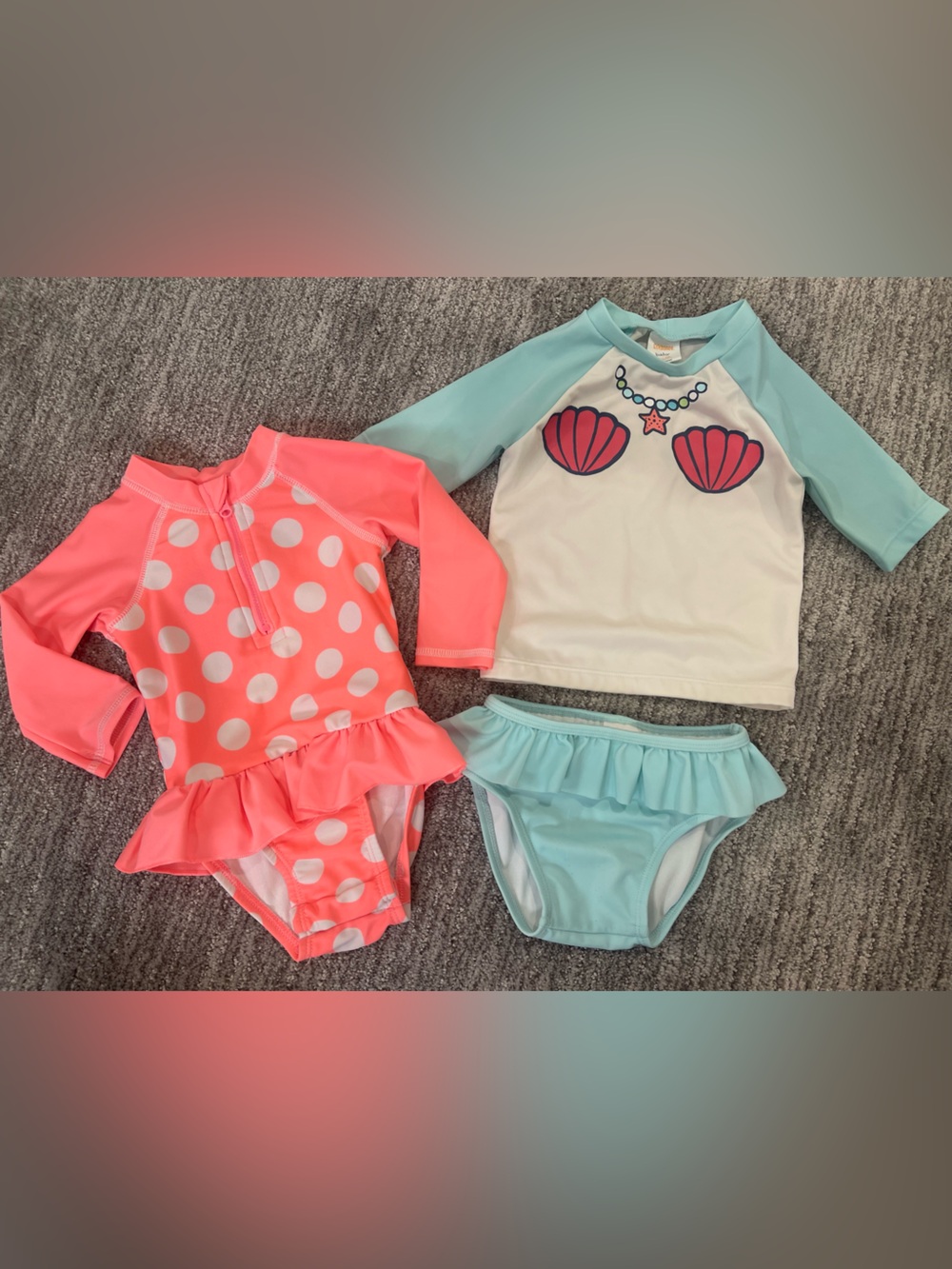 Cat & Jack Girls Coral Polka Dot and Aqua Ruffle Two-Piece Swim Set